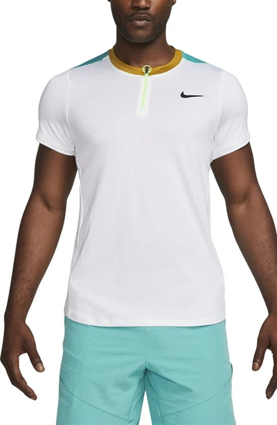 Nike Court Dri-fit Advantage Tennis Half Zip Short Sleeve Top In White