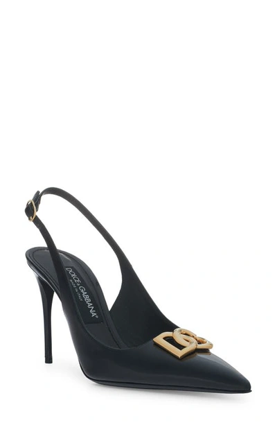 Dolce & Gabbana Lollo Pointed Toe Slingback Pump In Black