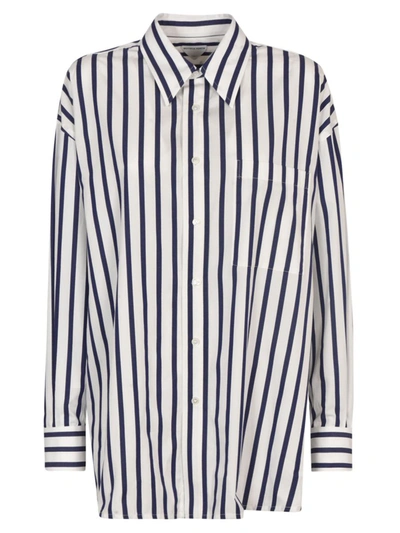 Bottega Veneta Oversized Striped Cotton-poplin Shirt In White Navy
