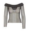 Self-portrait Rhinestone Fishnet Top In Black