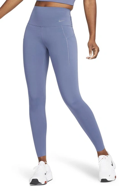 Nike Women's Universa Medium-support High-waisted Full-length Leggings With Pockets In Diffused Blue/ Black