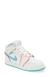 Jordan Kids' Nike Air  1 Mid Se Basketball Sneaker In White/ Teal/ Pink/ Orange