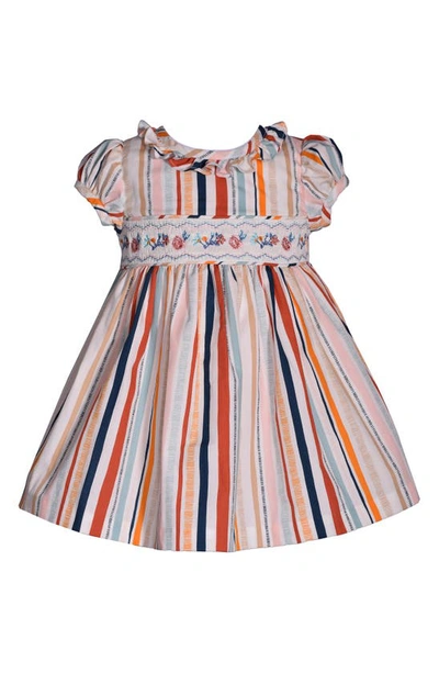 Iris & Ivy Babies' Stripe Puff Sleeve Cotton Party Dress In Orange Multi