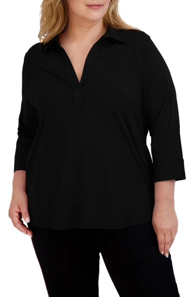 Foxcroft Sophia Johnny Collar Jersey Shirt In Black