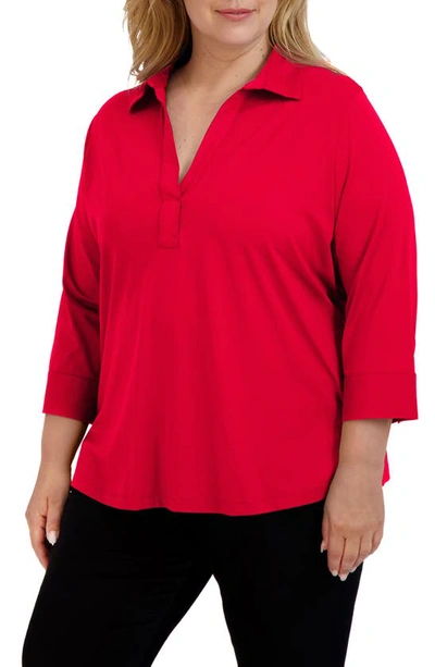 Foxcroft Sophia Johnny Collar Jersey Shirt In Red