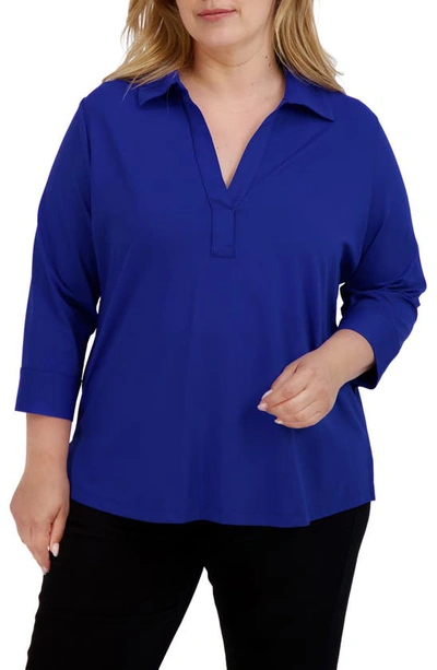 Foxcroft Sophia Johnny Collar Jersey Shirt In Royal Blue