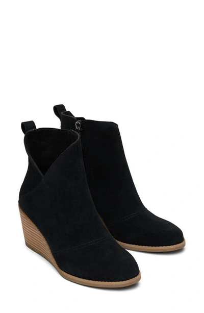 Toms Women's Sutton Asymmetrical Cutout Wedge Booties In Black Suede