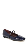 Franco Sarto Tinsley Square Toe Mary Jane Flat In Blue Faux Patent