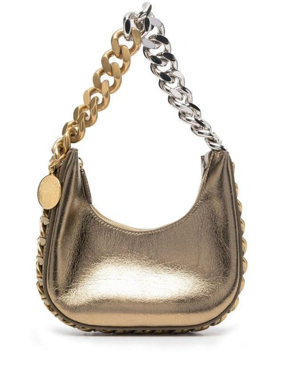 Stella Mccartney Mini Frayme Zipped Shoulder Bag In Gold