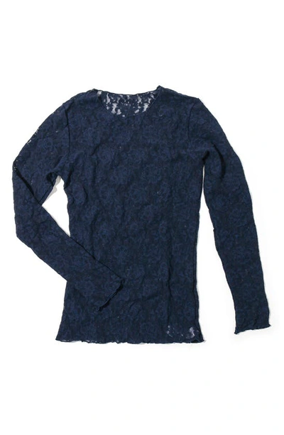 Hanky Panky Signature Lace Long Sleeve Top In Navy