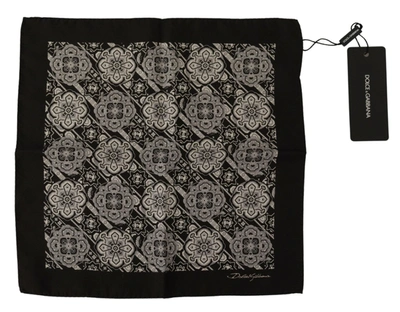 Dolce & Gabbana Black Patterned Dg Printed Square Handkerchief Scarf
