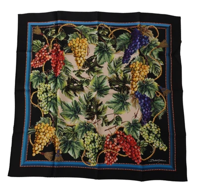 Dolce & Gabbana Black Vineyard Print Square Handkerchief Silk Scarf