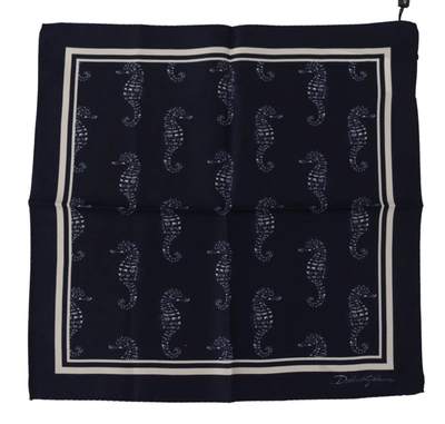 DOLCE & GABBANA DOLCE & GABBANA ELEGANT BLUE SEAHORSE SILK MEN'S MEN'S SCARF