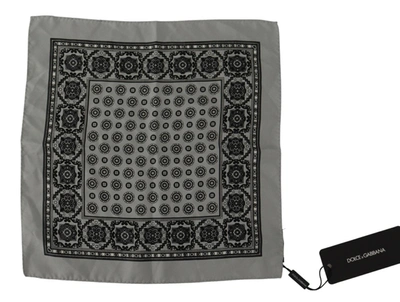 Dolce & Gabbana Grey Patterned Square S Handkerchief Silk Scarf In Gray