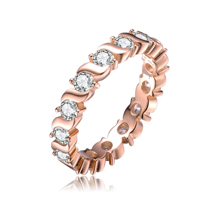 Genevive Sterling Silver With Rose Gold Plated Clear Cubic Zirconia Band Ring In Pink