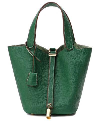 Tiffany & Fred Leather Top Handle Satchel In Green