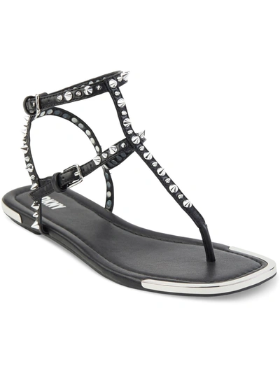 Dkny Hadi Womens Faux Leather Studded Thong Sandals In Black