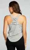 CHASER RPET VINTAGE JERSEY SHIRTTAIL RUFFLE RACERBACK TANK IN HEATHER GREY