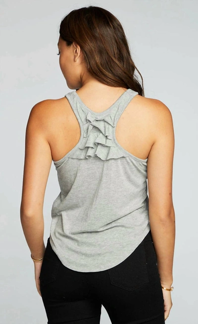 Chaser Rpet Vintage Jersey Shirttail Ruffle Racerback Tank In Heather Grey