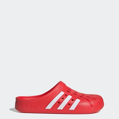 Adidas Originals Red Adilette Clogs In Vivd Red/white/vivid Red