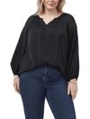 Vince Camuto Plus Size Long Sleeve Front Rumple Peasant Blouse In Black