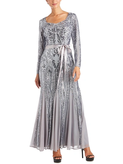 R & M Richards Womens Godet Maxi Evening Dress In Silver