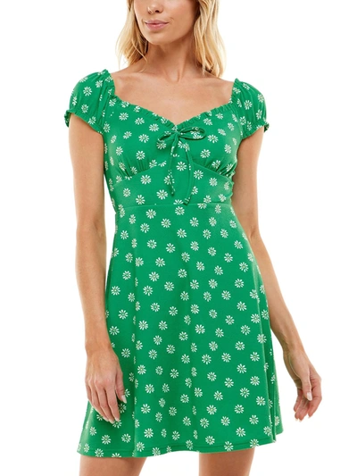 Ultra Flirt Juniors Emma Womens Floral Print Short Mini Dress In Green