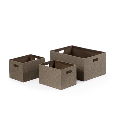 Baum Home Outfitters S/3 Faux Linen Covered Cardboard Rect Storage Bins In Brown