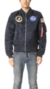 Alpha Industries Nasa Embroidered Bomber Jacket In Blue