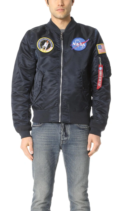 Alpha Industries Nasa Embroidered Bomber Jacket In Blue