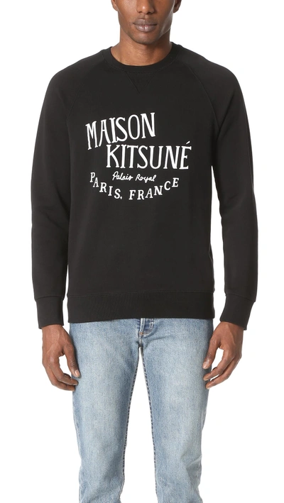 Maison Kitsuné Crew-neck Logo-print Cotton Sweatshirt In Black