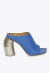 Off-white Open-toe Leather Mules With Statement Heel 11 Cm In Light Blue