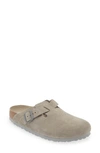 Birkenstock Grey Suede Clogs With Anatomical Footbed In Stone Coin