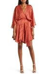 Btfl-life Vonda Stripe Jacquard Long Sleeve Satin Minidress In Spice