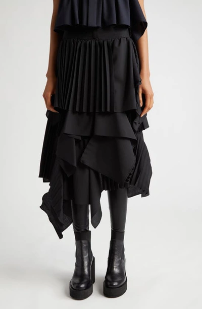 Sacai Ruffled Asymmetric Suiting Skirt In Black