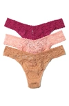 Hanky Panky Assorted 3-pack Lace Original Rise Thongs In Wild Rose/rose Water