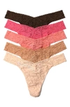 Hanky Panky Assorted 5-pack Lace Original Rise Thongs In Dutch Chocolate/guava/ballet P