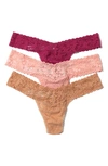 Hanky Panky 3 Pack Signature Lace Low Rise Thongs In Printed Box In Pink