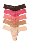 Hanky Panky Assorted 5-pack Lace Low Rise Thongs In Dutch Chocolate/guava