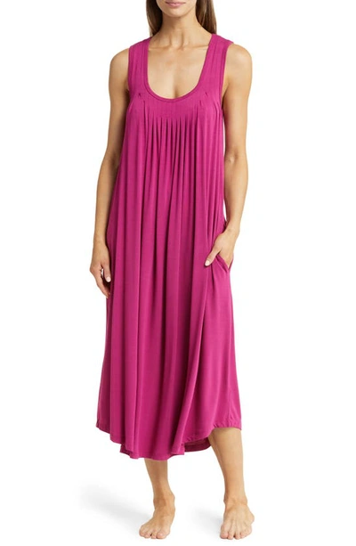 Papinelle Kate Pleated Nightgown In Dark Raspberry