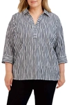 Foxcroft Sophie Crinkled Stripe Cotton Blend Button-up Shirt In Black