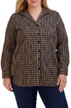 Foxcroft Pandora Gingham Cotton Blend Button-up Shirt In Almond/ Black
