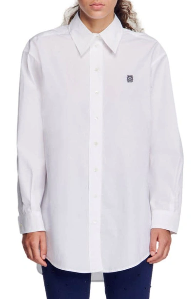 Sandro Livana Long Sleeve Button-up Blouse In White