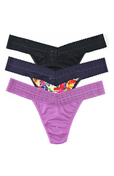 Hanky Panky Dreamease Assorted 3-pack Original Rise Thongs In Purple