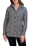 Foxcroft Pandora Gingham Cotton Blend Button-up Top In Black