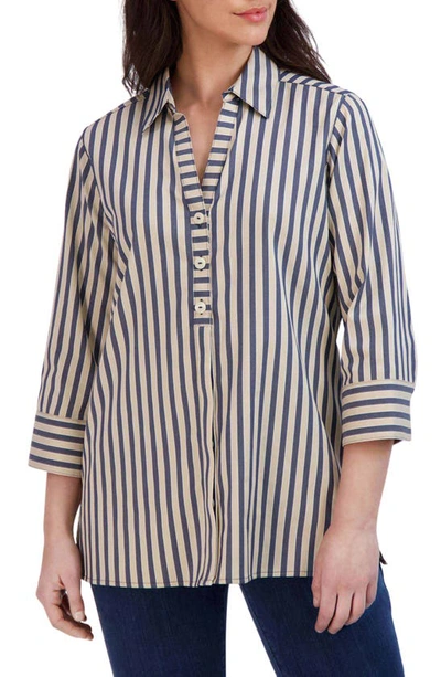 Foxcroft Andie Stripe Button-up Shirt In Navy/ Neutral