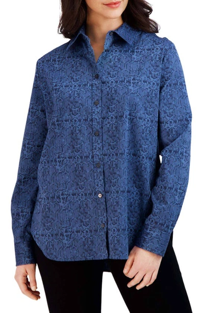 Foxcroft Croc Pattern Button-up Shirt In Denim Blue