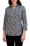 Foxcroft Mary Crinkled Gingham Cotton Blend Shirt In Black