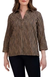 Foxcroft Sophie Crinkle Stripe Cotton Blend Popover Shirt In Almond/ Black