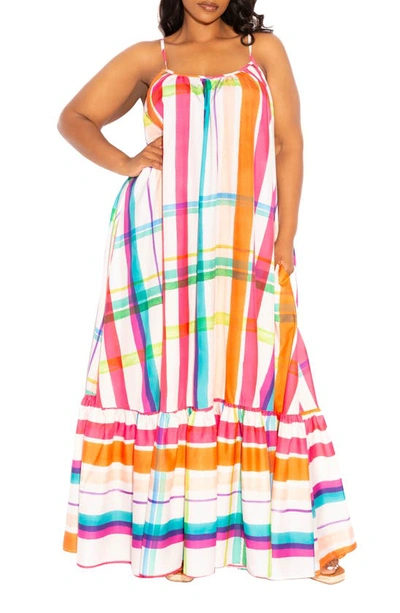Buxom Couture Plaid Maxi Dress In Pink Multi